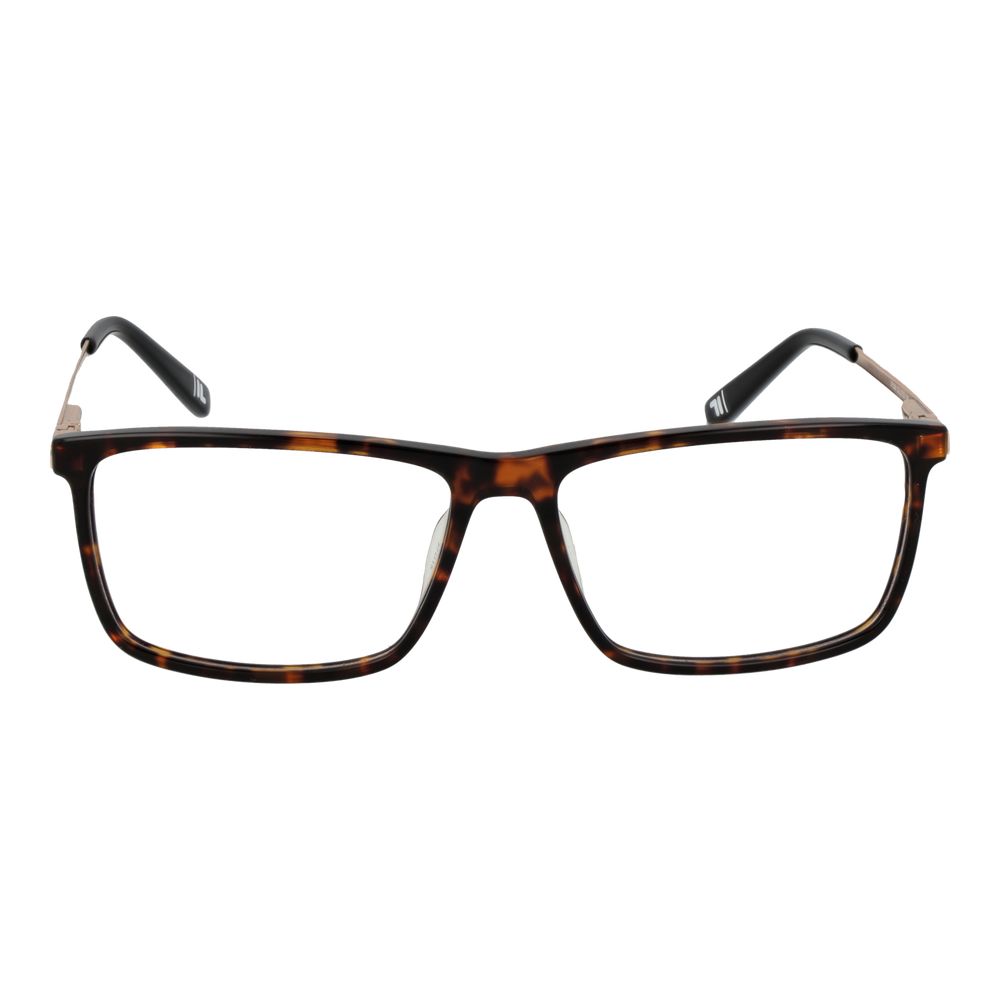 Fila brown cellulose acetate glasses frames with rounded design and clear lenses on a white background.