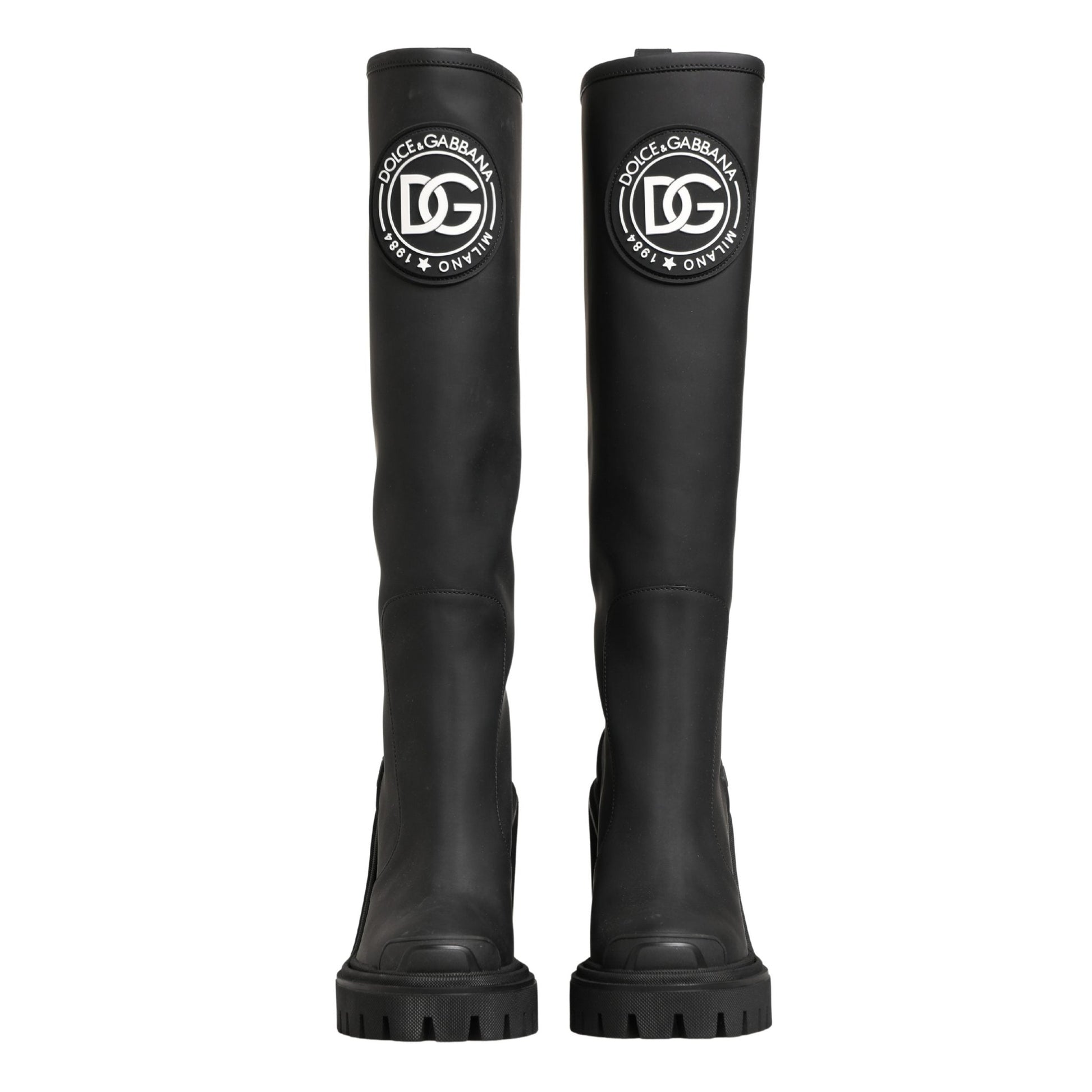 Dolce & Gabbana Black Rubberised Leather High Boots Shoes