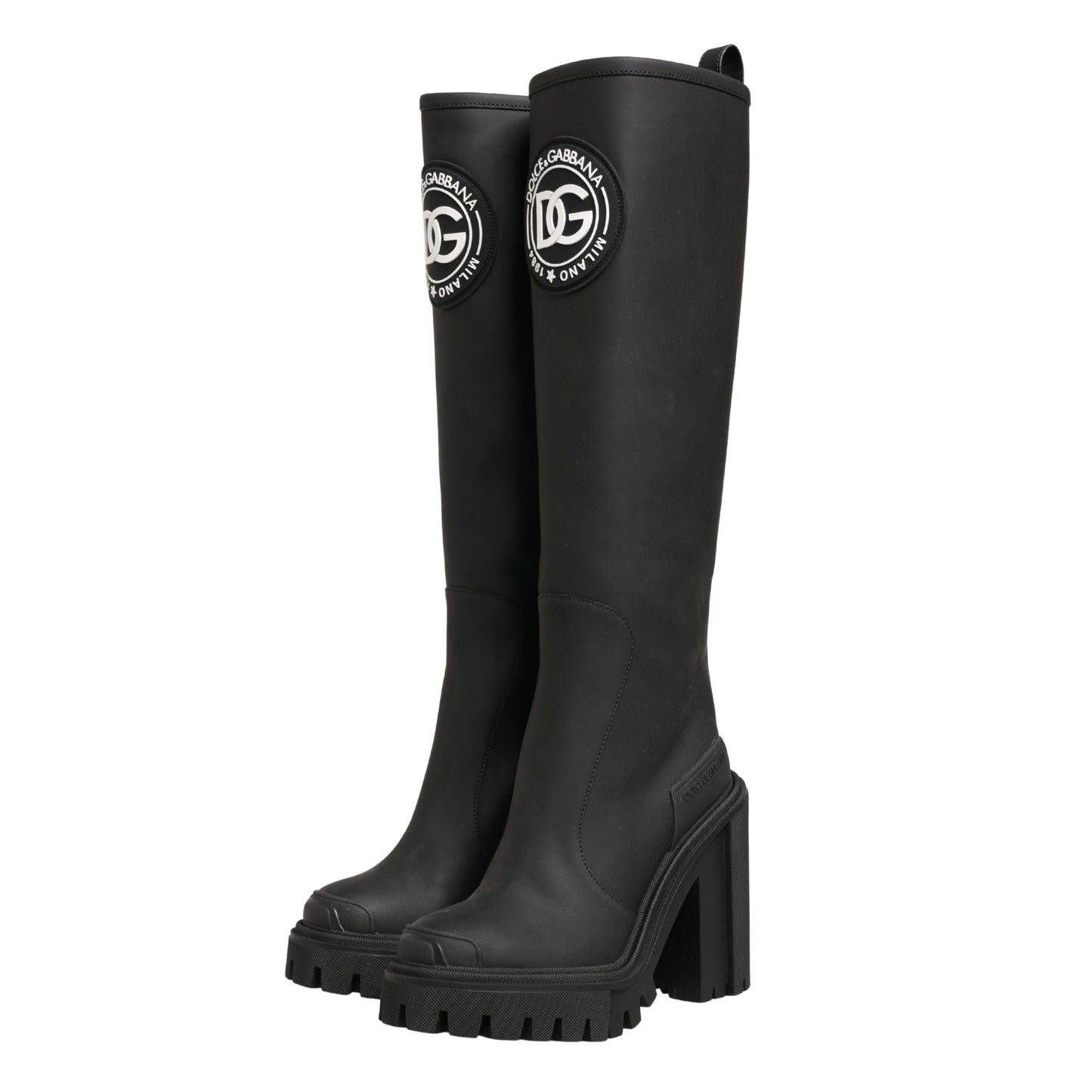 Dolce & Gabbana Black Rubberised Leather High Boots Shoes