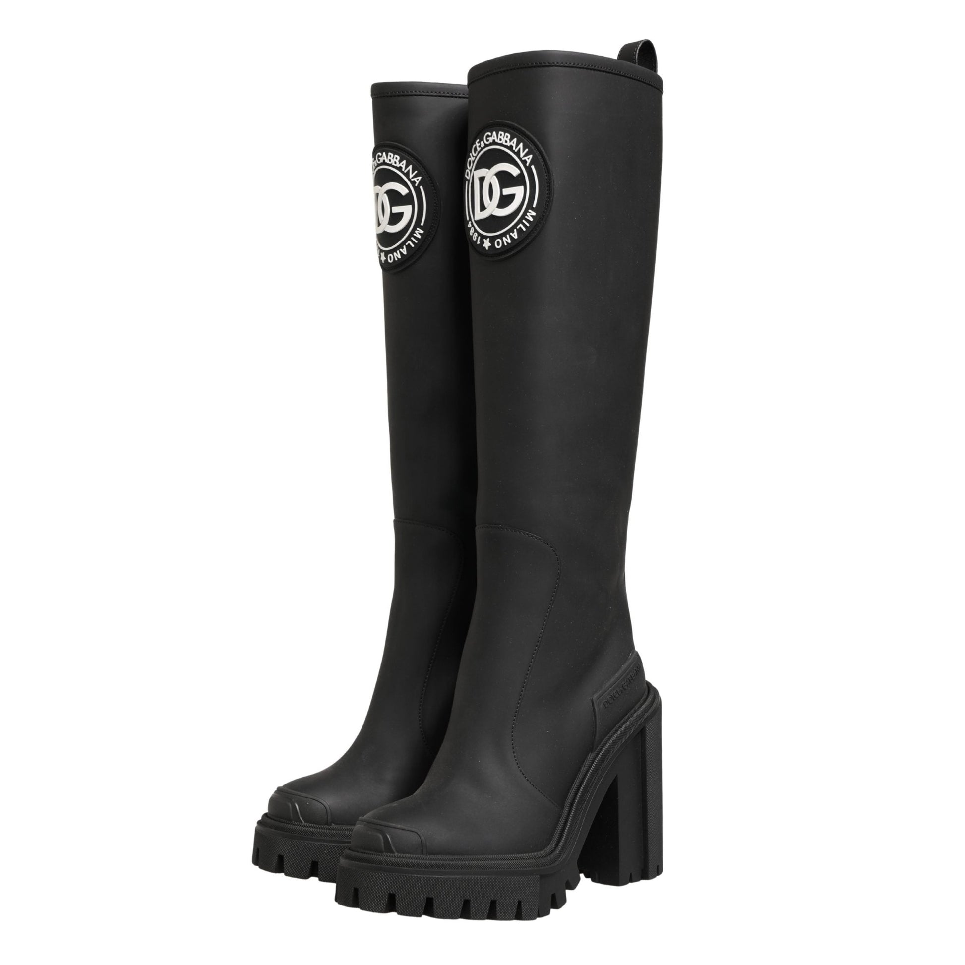 Dolce & Gabbana Black Rubberised Leather High Boots Shoes