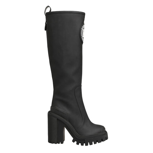 Dolce & Gabbana Black Rubberised Leather High Boots Shoes