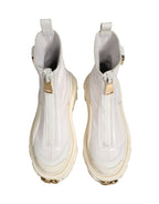 Dolce & Gabbana White Leather Rubber Logo Ankle Boots Shoes