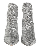 Dolce & Gabbana Silver Sequined Short Boots Stretch Shoes