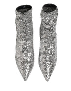 Dolce & Gabbana Silver Sequined Short Boots Stretch Shoes