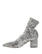 Dolce & Gabbana Silver Sequined Short Boots Stretch Shoes