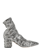 Dolce & Gabbana Silver Sequined Short Boots Stretch Shoes