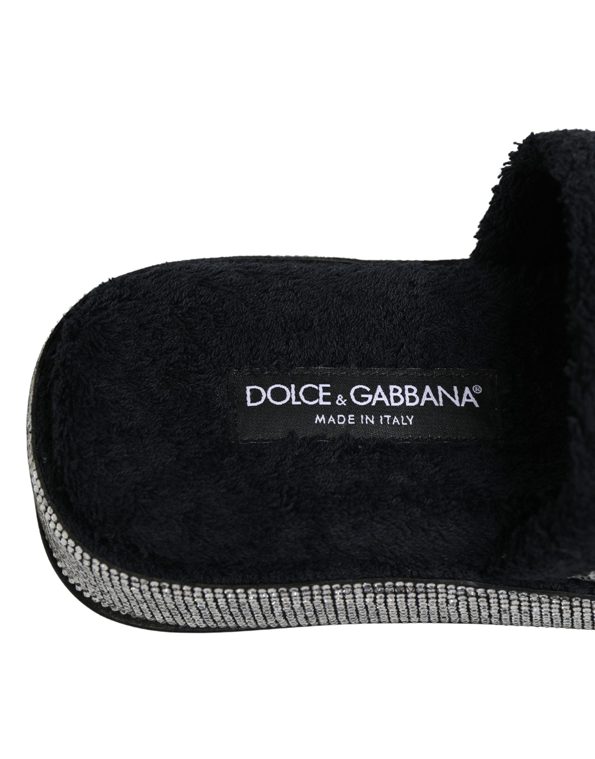 Dolce & Gabbana Black Crystal Embellished Platform Slides Shoes Dolce & Gabbana