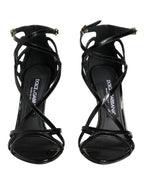 Dolce & Gabbana Black Leather Stiletto Heel Sandals Shoes