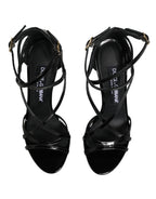Dolce & Gabbana Black Leather Stiletto Heel Sandals Shoes