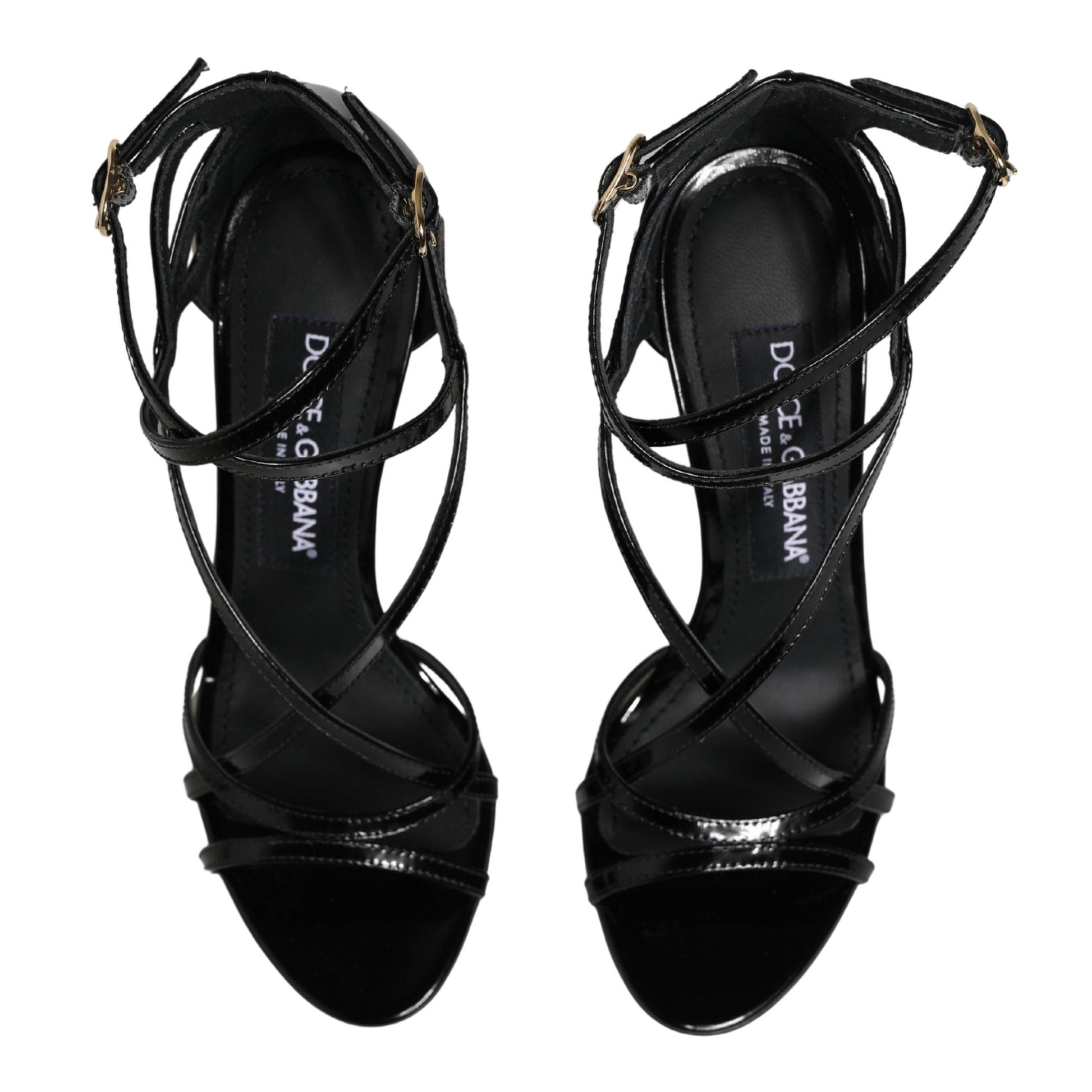 Dolce & Gabbana Black Leather Stiletto Heel Sandals Shoes