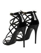 Dolce & Gabbana Black Leather Stiletto Heel Sandals Shoes
