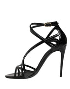 Dolce & Gabbana Black Leather Stiletto Heel Sandals Shoes