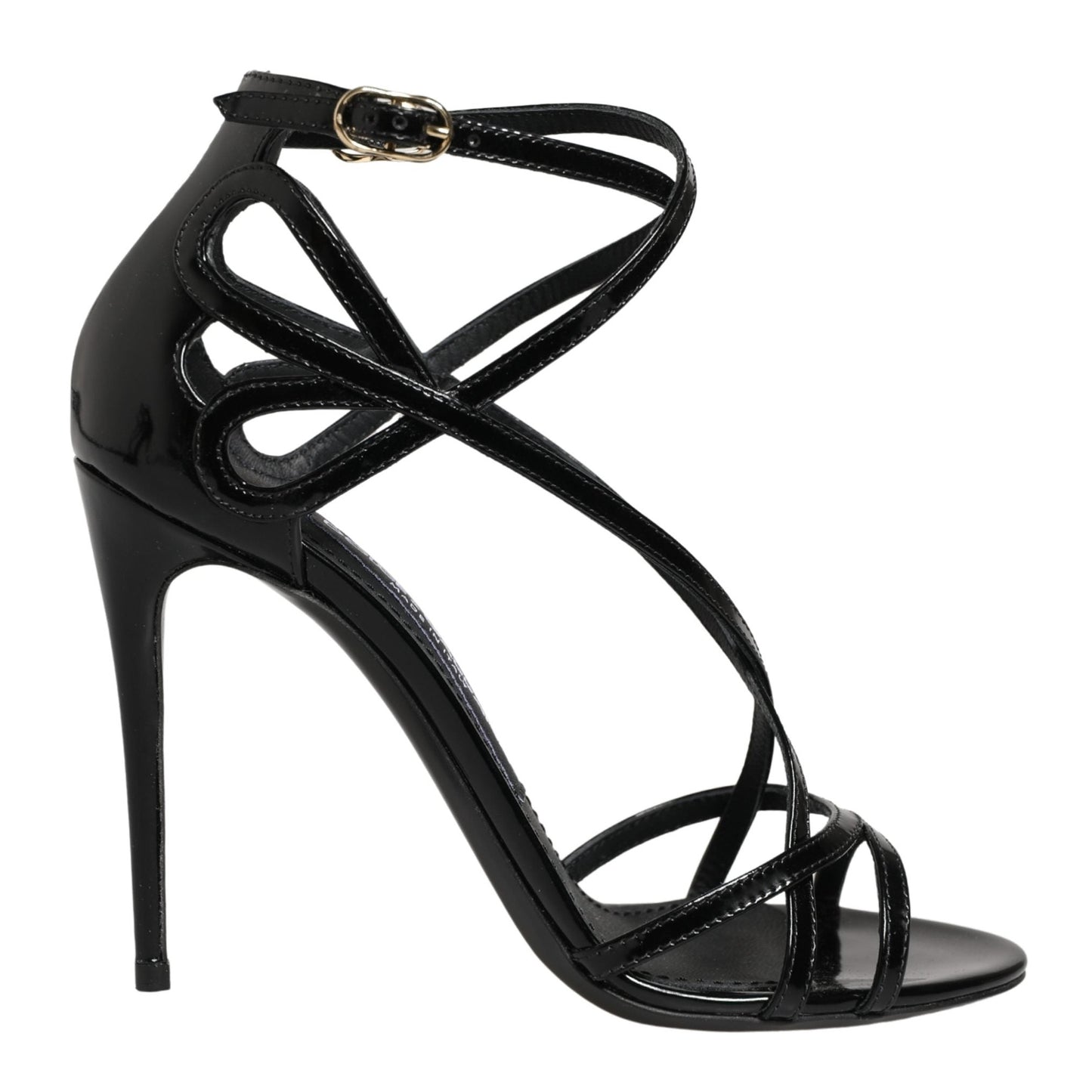 Dolce & Gabbana Black Leather Stiletto Heel Sandals Shoes