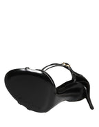Dolce & Gabbana Black Leather Stiletto Heel Sandals Shoes