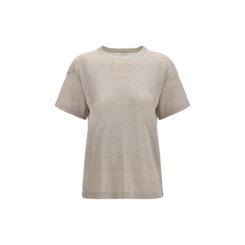 Beige linen T-shirt by Brunello Cucinelli featuring a relaxed fit and soft fabric, casual and stylish for everyday wear.
