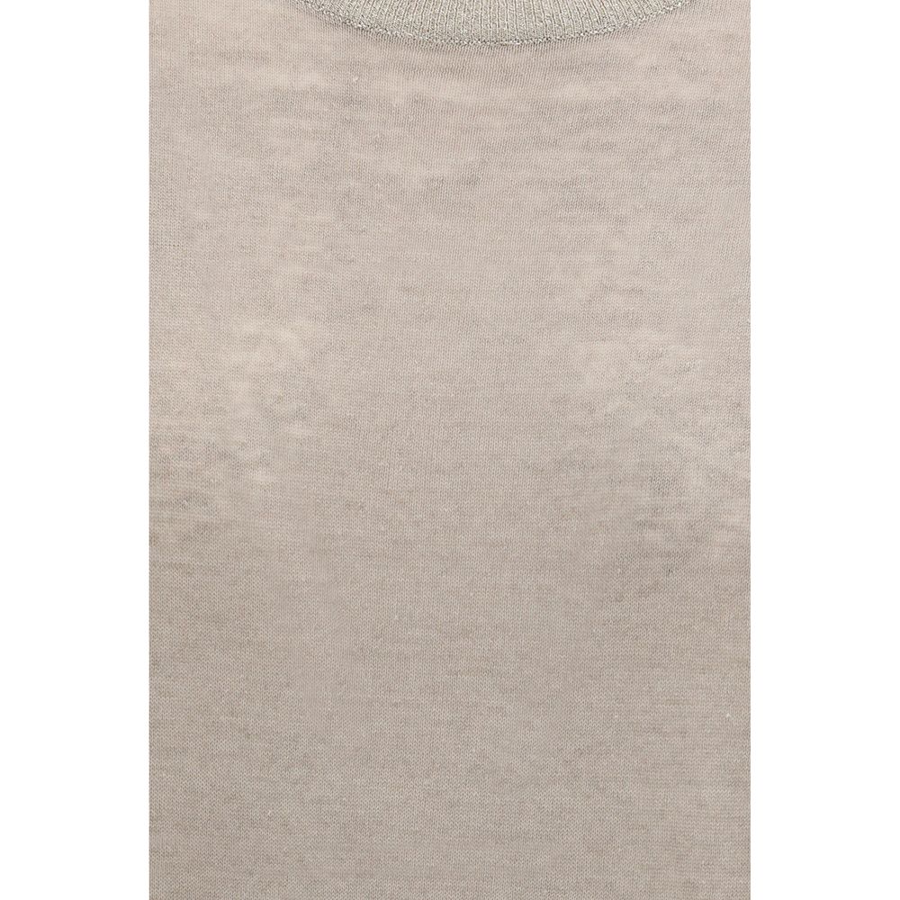 Beige linen T-shirt by Brunello Cucinelli, casual men's top made of lightweight linen fabric with a simple crew neckline.