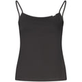 Calvin Klein black cotton women's tank top displayed flat, showing sleeveless design and smooth fabric for casual wear.