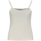 White cotton women's tank top by Calvin Klein, close-up of sleeveless design and soft fabric texture.
