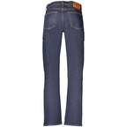 Calvin Klein blue cotton men's jeans with classic fit and stitching, showcasing a stylish, comfortable denim look.