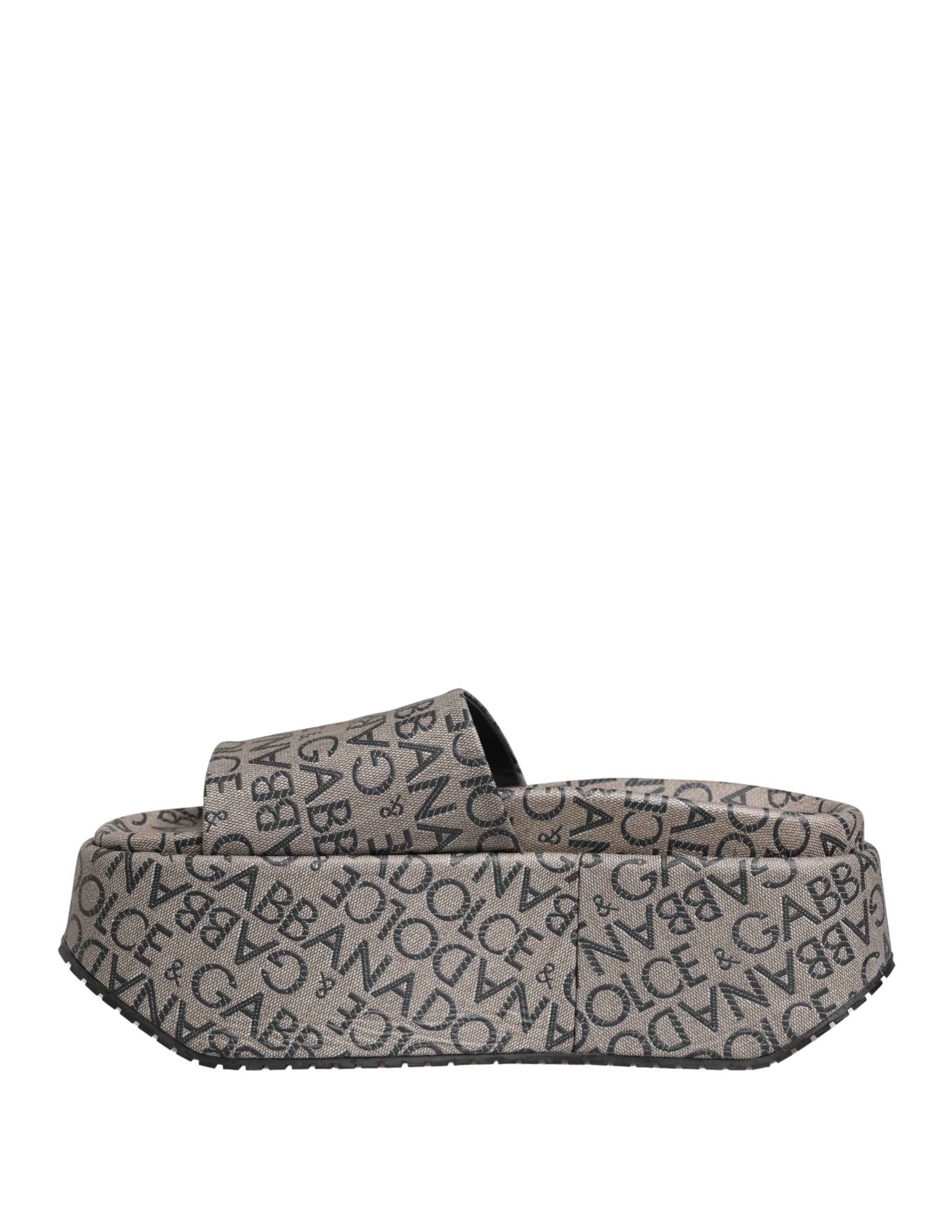 Dolce & Gabbana Gray Leather Monogram Logo Sandals Shoes