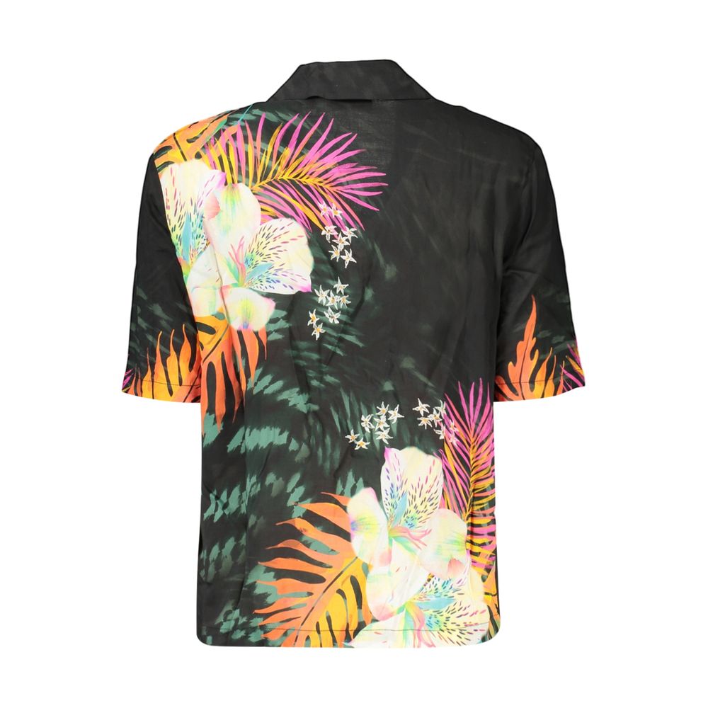 Desigual black viscose women's shirt with a relaxed fit and stylish design, featuring long sleeves and a classic collar.