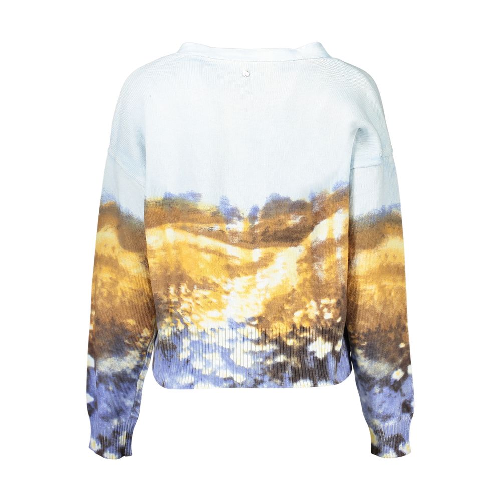 Desigual Azzurro cotton women's sweater featuring a vibrant, patterned design and a comfortable fit.