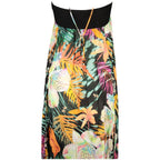 Black viscose women's dress by Desigual with a relaxed fit and stylish design, displayed on a model.
