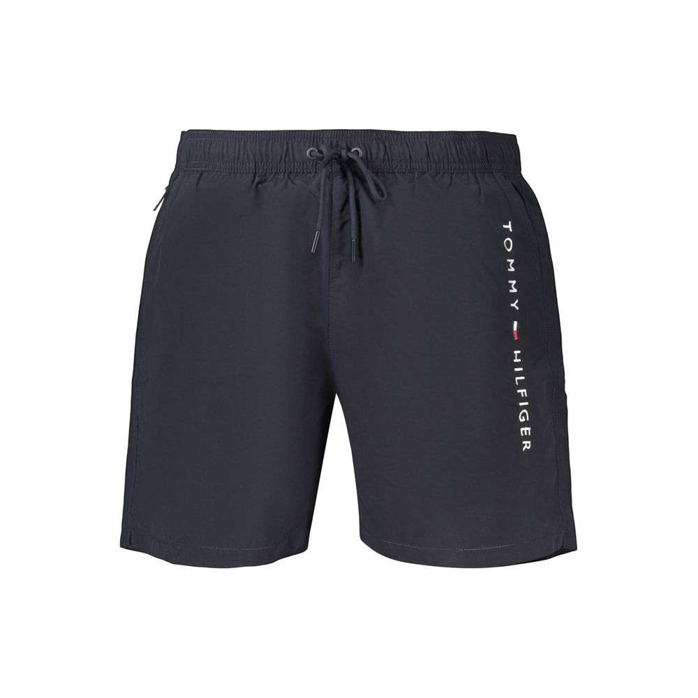Tommy Hilfiger men's blue polyester shorts with adjustable waistband, front pockets, and casual fit.
