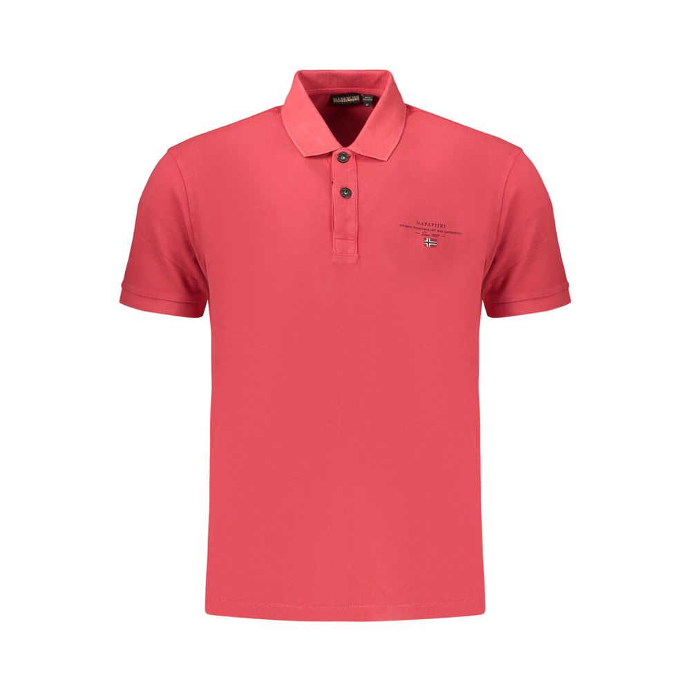 Red cotton men's polo shirt by Napapijri, featuring a classic collar and short sleeves, displayed on a neutral background.