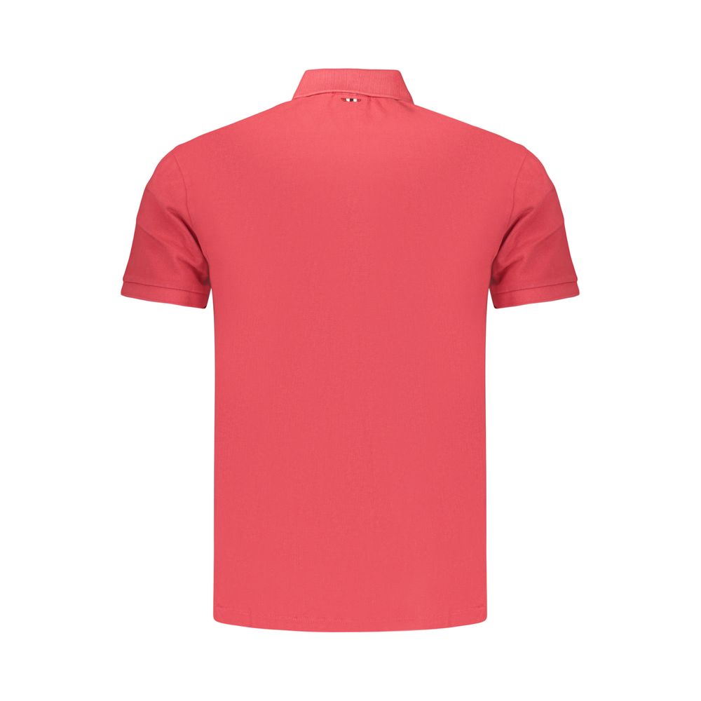 Red Napapijri cotton men's polo shirt with collar and short sleeves, featured on a plain background.