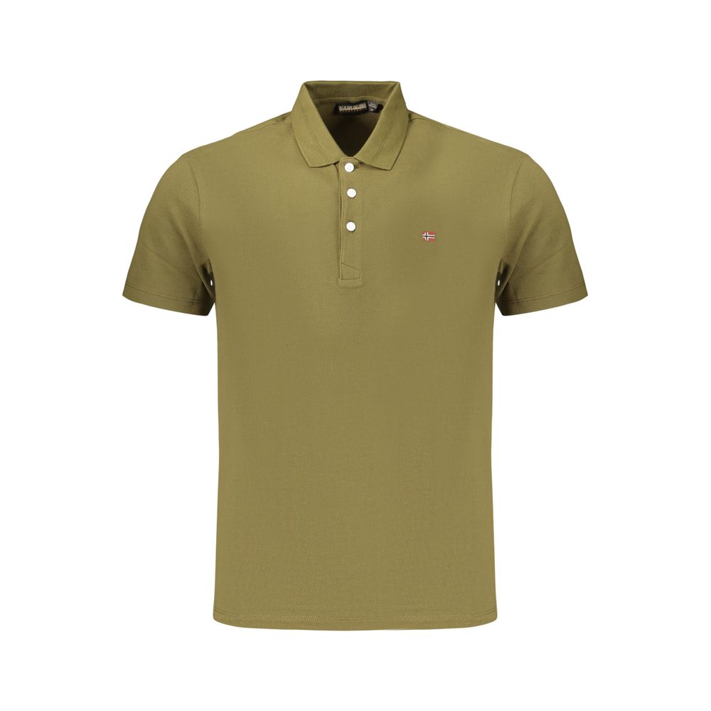 Napapijri green cotton men's polo shirt with collar and short sleeves, showcasing a casual, comfortable fit.
