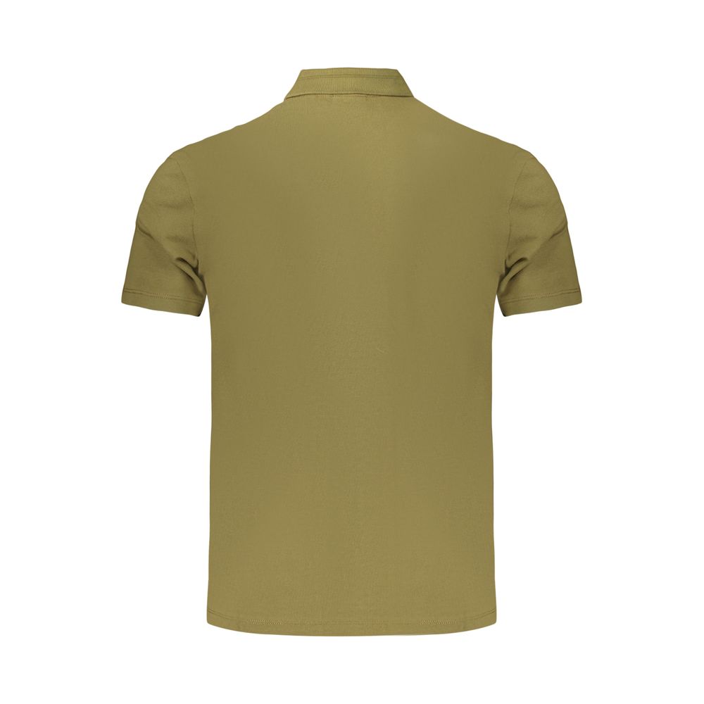 Green cotton men's polo shirt by Napapijri, featuring a classic collar and short sleeves, displayed on a plain background.