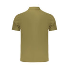 Green cotton men's polo shirt by Napapijri, featuring a classic collar and short sleeves, displayed on a plain background.