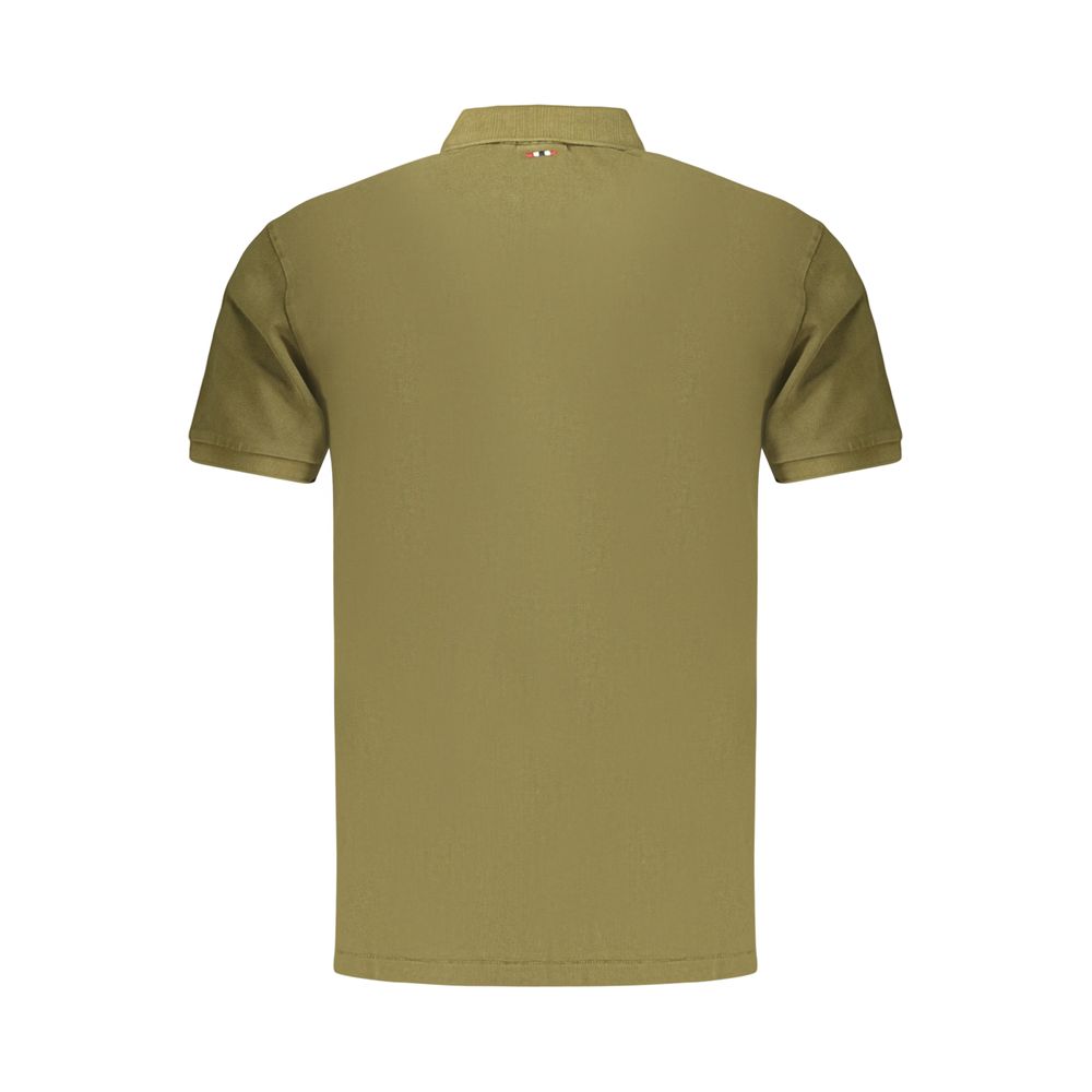 Men's green Napapijri cotton polo shirt with a classic collar and short sleeves, displayed on a plain background.