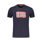 Blue cotton men's T-shirt by Napapijri, featuring a classic fit and short sleeves, displayed on a plain background.