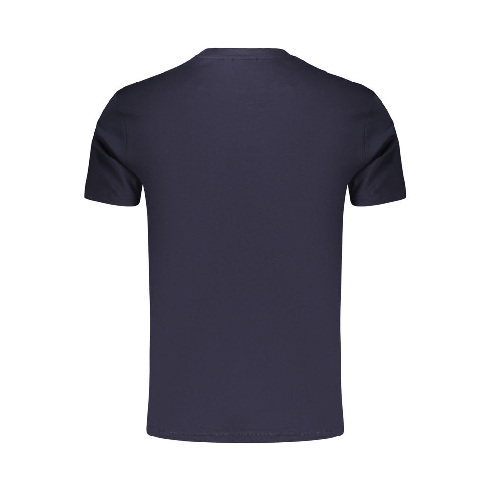 Napapijri blue cotton men's T-shirt with round neckline and short sleeves, featuring the brand logo on the chest.