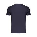 Napapijri blue cotton men's T-shirt with round neckline and short sleeves, featuring the brand logo on the chest.