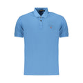 Napapijri Azzurro cotton men's polo shirt with a classic collar and short sleeves, displayed on a neutral background.