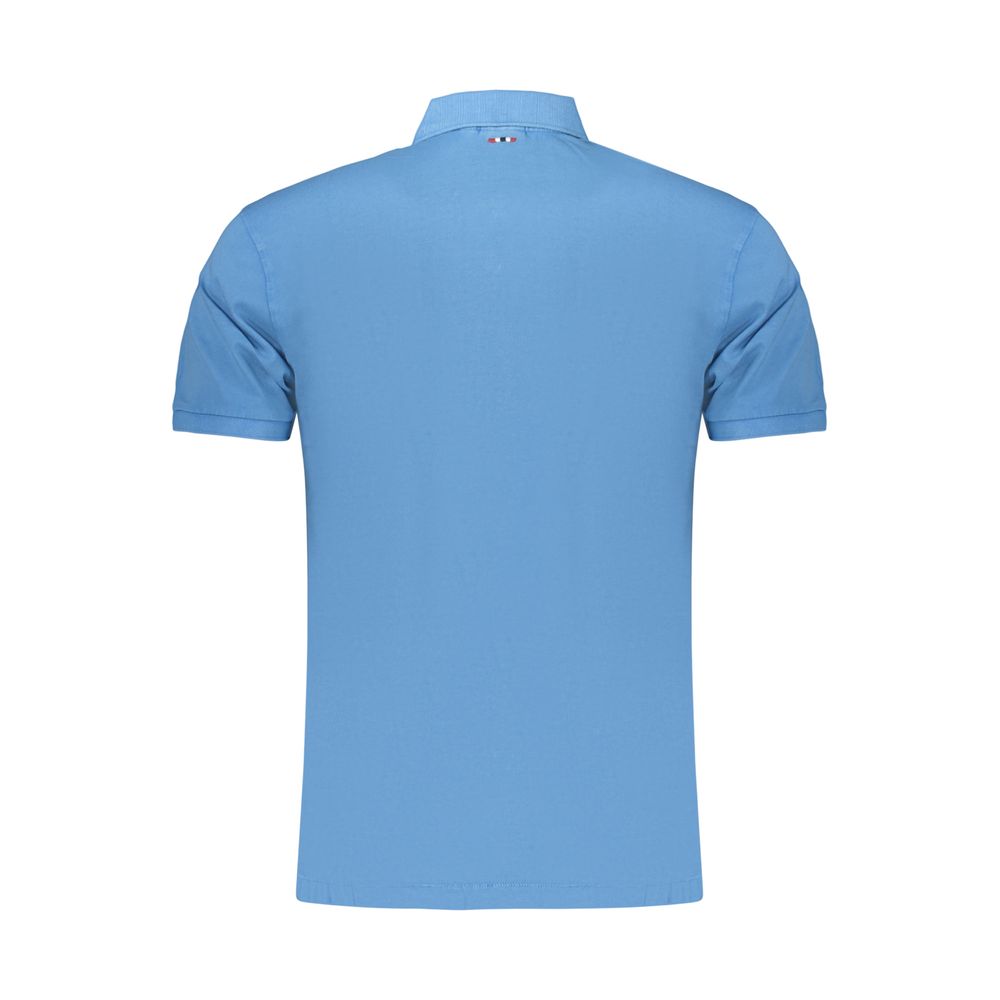 Napapijri men's Azzurro cotton polo shirt with a classic collar and short sleeves, displayed on a hanger.