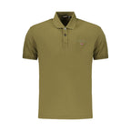 Green cotton men's polo shirt by Napapijri, featuring a classic collar and short sleeves, displayed on a neutral background.