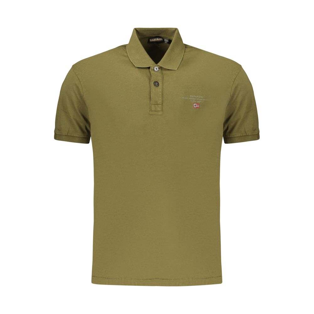 Green cotton men's polo shirt by Napapijri, featuring a classic collar and short sleeves, displayed on a neutral background.