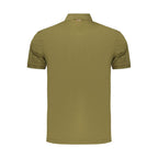 Green cotton men's polo shirt by Napapijri, shown with a classic collar and short sleeves, casual and comfortable fit.