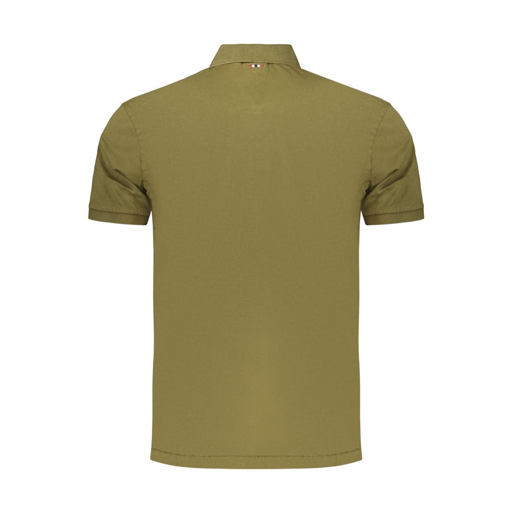 Green cotton men's polo shirt by Napapijri, shown with a classic collar and short sleeves, casual and comfortable fit.
