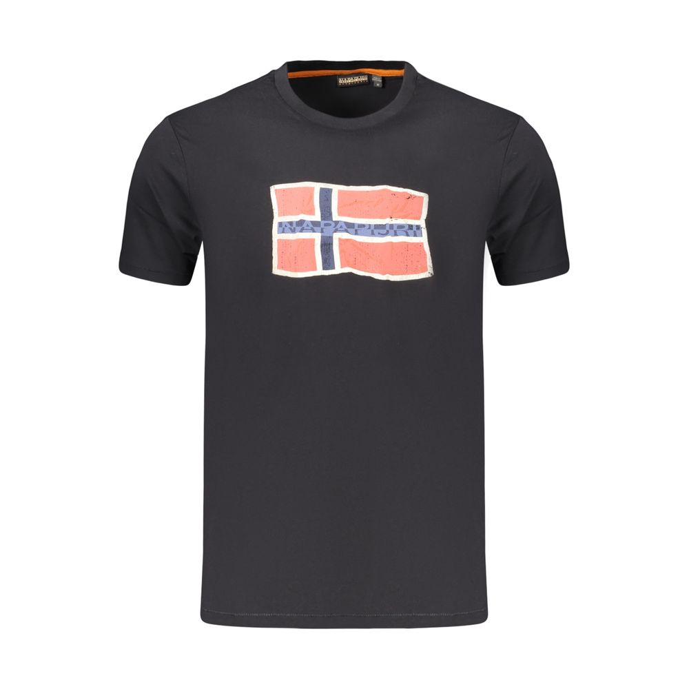 Black Napapijri men's cotton shirt with a classic collar and button-up front, displayed on a neutral background.