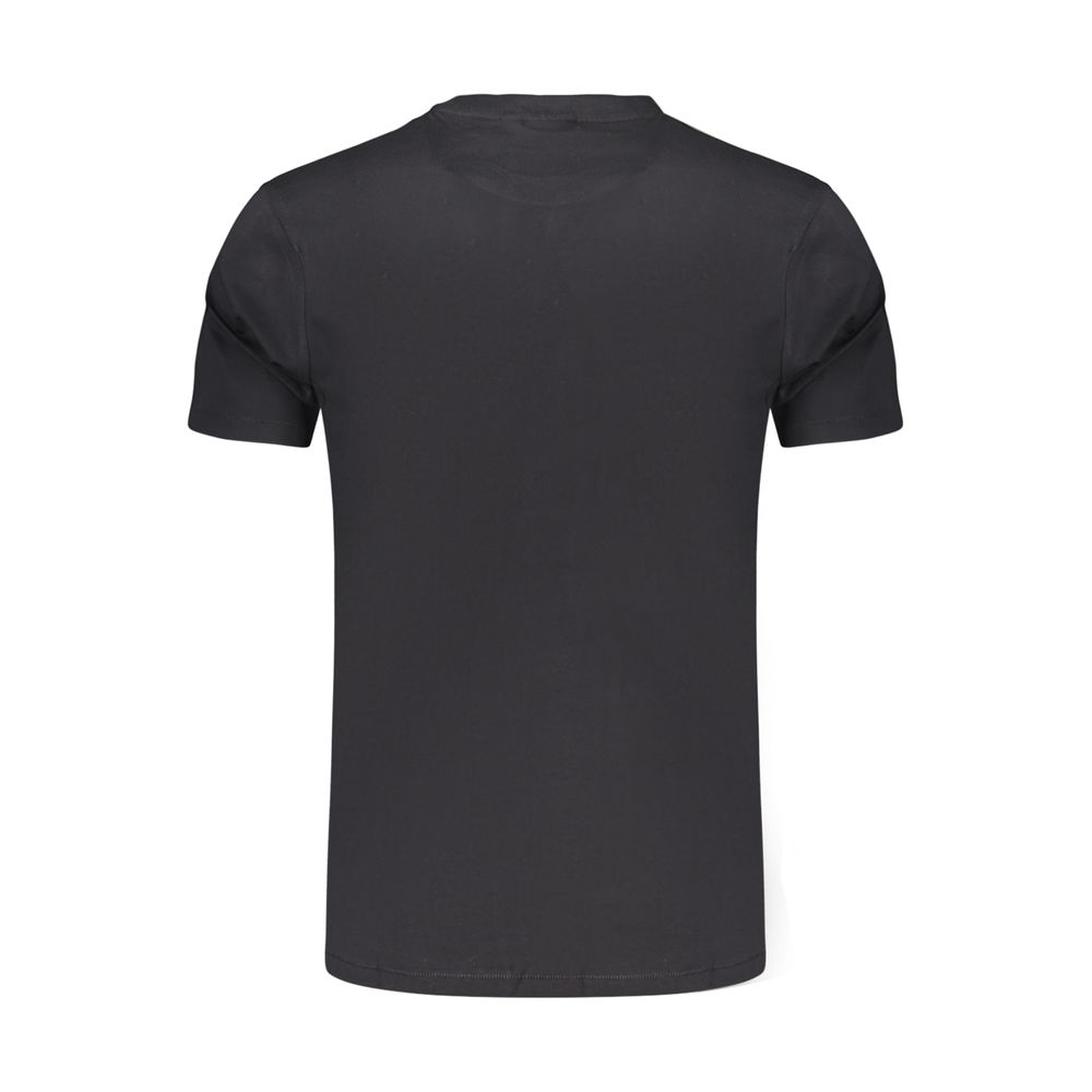 Black cotton men's shirt from Napapijri with a classic collar and button-down front, displayed on a neutral background.