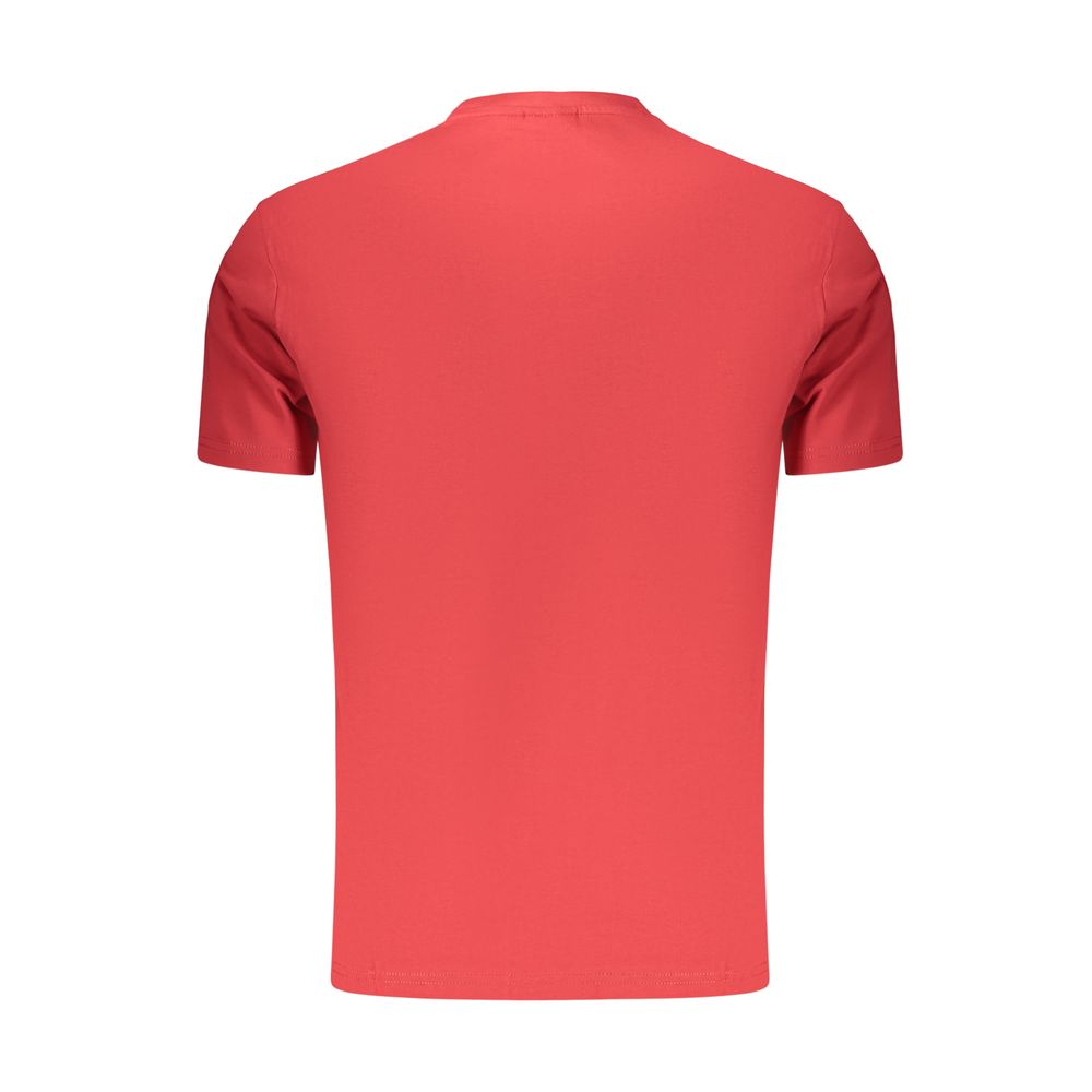 Red Napapijri men's cotton T-shirt with crew neck and short sleeves, displayed flat on a white background.