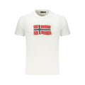 White cotton men's T-shirt by Napapijri with a classic fit and crew neckline, displayed flat on a neutral background.