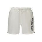 Calvin Klein white men's polyester shorts with a relaxed fit and elastic waistband, suitable for casual wear.