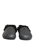 Dolce & Gabbana Gray Faux Fur Jacquard Mules Sandals Shoes