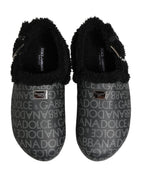 Dolce & Gabbana Gray Faux Fur Jacquard Mules Sandals Shoes